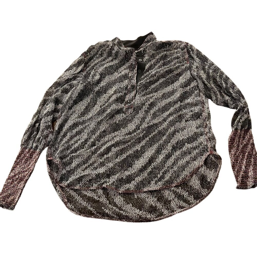 Rag and Bone Zebra Print Henley Blouse Black/grey Size XS long sleeve 100% Silk